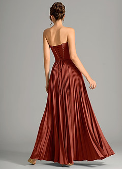Azazie Saedra Bridesmaid Dresses Terracotta A-Line Corset Stretch Satin Dress image6