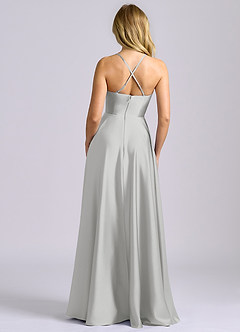 Azazie Truce Brautjungfernkleider A-Linie Stretch-Satin Kleid Silber image2