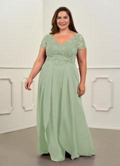 Azazie Dunja Mère de la mariée Robes Robe Trapèze en Mousseline de soie Col V en dentelle Vert Sauge image7