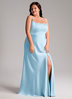 Azazie Lidia Bridesmaid Dresses Sky Blue Mermaid Side Slit Stretch Satin Dress image12