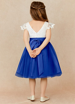 Azazie Vetty Flower Girl Dresses Ivory Royal Blue A-Line Lace Tulle Dress image2