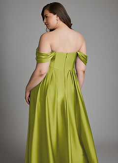Azazie Loisa Robes de demoiselle d'honneur Robe Trapèze en Satin extensible Épaules dénudées Citronnelle image16