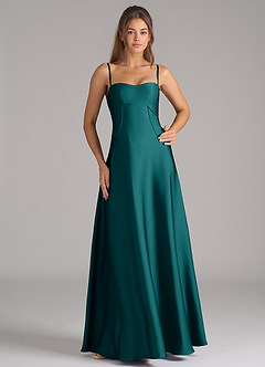 Azazie Valentine Bridesmaid Dresses Peacock A-Line Corset Stretch Satin Dress image3
