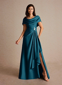 Azazie Branford Abiti per la Madre della Sposa Abito A-Line in Raso Elasticizzato Plissettato Blu Inchiostro image1