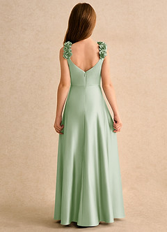 Azazie Rosita Junior Formal Robe Demoiselle D'honneur Fillette Robe Trapèze en Mat Satiné Plissée Vert Sauge image4