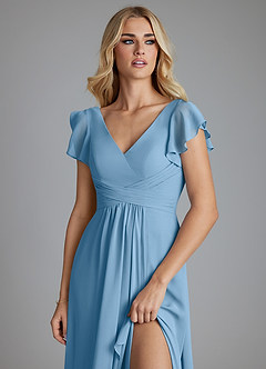 Azazie Omari Bridesmaid Dresses Steel Blue A-Line Chiffon Dress image5