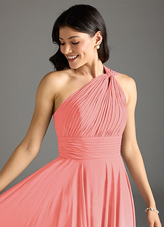 Azazie Charlize Bridesmaid Dresses Coral A-Line One Shoulder Chiffon Dress image5
