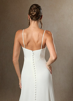 Azazie Shiv At-home Try On Dresses Diamond White A-Line Beaded Crepe Back Satin Dress image7