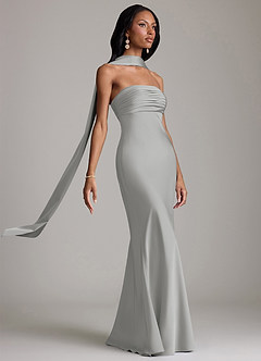 Azazie Saylor Vestidos de damas de honor Vestido de Plata de Satén Elástico de Corte Sirena con Sin tirantes image10