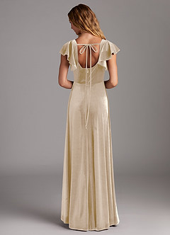 Azazie Bondi Bridesmaid Dresses Champagne A-Line Side Slit Velvet Dress image6
