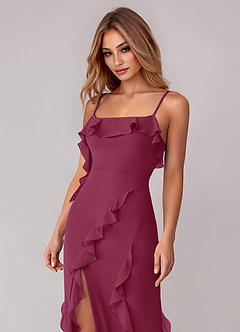 Azazie Malia Bridesmaid Dresses Mulberry Sheath Ruched Chiffon Dress image2