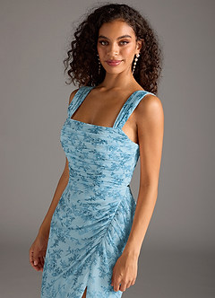 Azazie Jesaphine Jurken voor bruidsmeisjes Jurk van Chiffon met Kolom Boog Blauwe Varen Bloemen image7