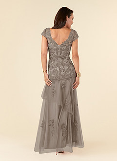 Azazie Romy Mother of the Bride Dresses Taupe Mermaid V-Neck Sequins Tulle Dress image4