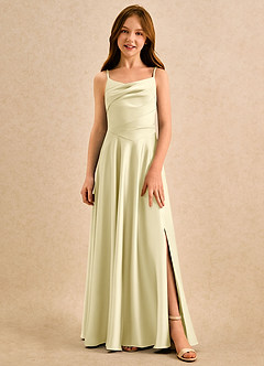Azazie Coconut Girls Formal Flower Girl Dresses Lemon Sorbet A-Line Pleated Stretch Satin Dress image4