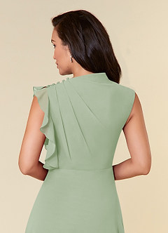 Azazie Narine Abiti per la Madre della Sposa Abito A-Line in Chiffon con Scollo Alto a Pieghe Verde Salvia image9