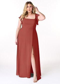 Azazie Bondi Abiti da Damigella Abito A-Line in Chiffon con Volant Terracotta image7