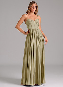 Azazie Tyla Bridesmaid Dresses Moss Green A-Line Sweetheart Neckline Stretch Satin Dress image3