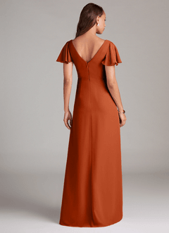 Azazie Soren Brautjungfernkleider A-Linie Gestreift Chiffon Kleid Gebranntes Orange image2