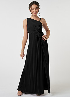 Azazie Brooke Junior Abito A-Line in Maglia Plissettato Nero image1