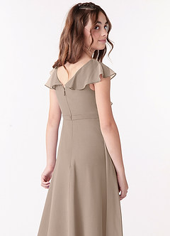 Azazie Posie Junior Taupe A-Line Ruched Chiffon Dress image5