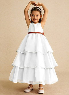 Azazie Sweetums Flower Girl Dresses Ivory Paprika A-Line Bow Organza Dress image3