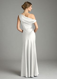 Azazie Emerson Bridesmaid Dresses White Mermaid Off the Shoulder Stretch Satin Dress image2