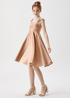 Azazie Amira Junior Vestido de Rosa Inglesa de Satén Elástico de Corte En A con Plisado image4