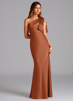 Azazie Yuanna Bridesmaid Dresses Cedar Rose Mermaid One Shoulder Stretch Satin Dress image5