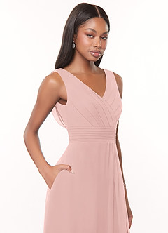 Azazie Karina Bridesmaid Dresses Powder Pink A-Line Pleated Chiffon Dress image5