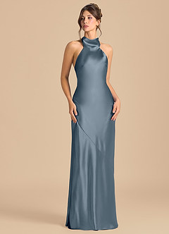 Azazie Velli Robes de demoiselle d'honneur Robe Fourreau en Satiné métallisé Col Haut Violet Crépusculaire image2