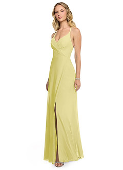 Azazie Davis Bridesmaid Dresses Lemon Sorbet A-Line V-Neck Chiffon Dress image3