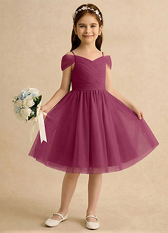 Azazie Lila Girls Formal Flower Girl Dresses Mulberry A-Line Off the Shoulder Tulle Dress image4
