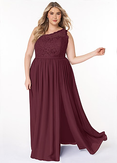 Azazie Demi Brautjungfernkleider A-Linie One-Shoulder Chiffon Kleid Cabernetrot image13