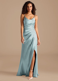 Azazie Deandra Bridesmaid Dresses Mist Mermaid Pleated Metallic Satin Dress image4