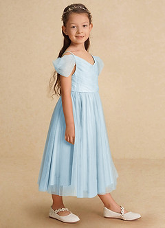 Azazie Lizzette Flower Girl Dresses Sky Blue A-Line Ruched Tulle Dress image1