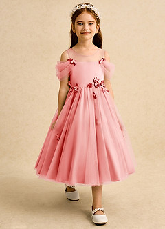 Azazie Juni Blumenmädchenkleider Ballkleid Plissee Tüll Kleid Koralle image7