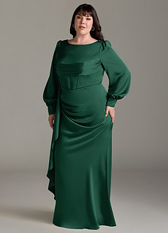 Azazie Raye Bridesmaid Dresses Dark Green Mermaid Long Sleeve Stretch Satin Dress image10