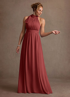 Azazie Antoinette Abiti per la Madre della Sposa Abito A-Line in Chiffon Plissettato Terracotta image1