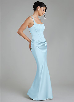 Azazie Etta Robes de demoiselle d'honneur Robe Sirène en Satin extensible Corset Bleu Ciel image6