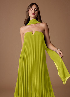 Nahla Lemon Green Allover Pleated Maxi Dress image4
