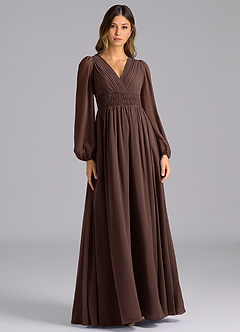 Azazie Palerma Bridesmaid Dresses Ganache A-Line Long Sleeve Chiffon Dress image1