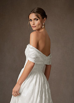 Azazie Carmine Wedding Dresses Diamond White A-Line Off the Shoulder Floral Jacquard Dress image7