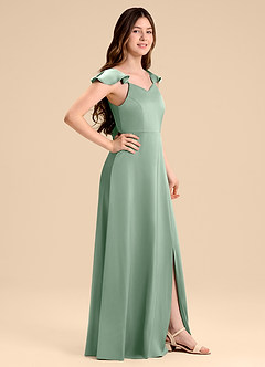 Azazie Everett Junior Agave A-Line Bow Stretch Satin Dress image3