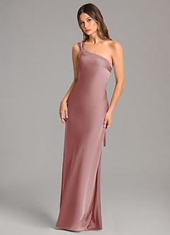 Azazie Monroe Bridesmaid Dresses Dusty Rose Mermaid One Shoulder Stretch Satin Dress image3