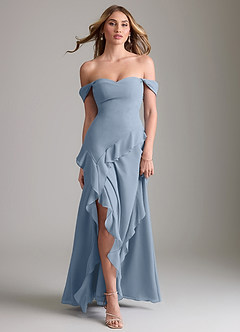 Azazie Sloane Bridesmaid Dresses Dusty Blue A-Line Sweetheart Neckline Chiffon Dress image5