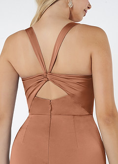 Azazie Mero Bridesmaid Dresses Bronzer Sheath Pleated Stretch Satin Dress image2