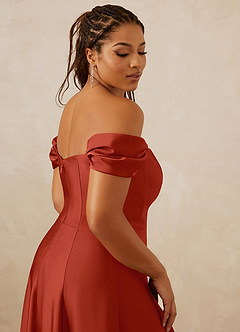 Christian Siriano Bridal for Azazie 1002 Bridesmaid Dresses Rust A-Line Off the Shoulder Stretch Satin Convertible Dress image10