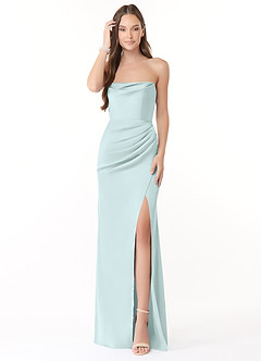 Azazie Leonis Bridesmaid Dresses Sea Glass Mermaid Pleated Stretch Satin Convertible Dress image1