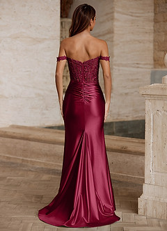 Wrentino Burgundy Embroidered Appliqué Satin Prom Dress image2