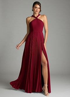 Azazie Afra Essayer des robes à la maison Robe Trapèze en Mousseline de soie Plissée Bourgogne image1